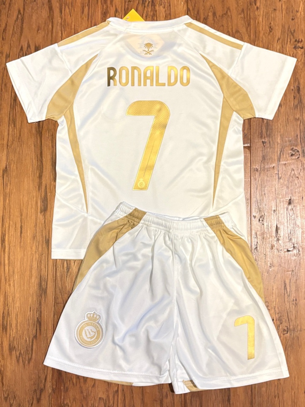 Cristiano Ronaldo 7 AlNassr Kids soccer jersey set - White 2 Piece Kit